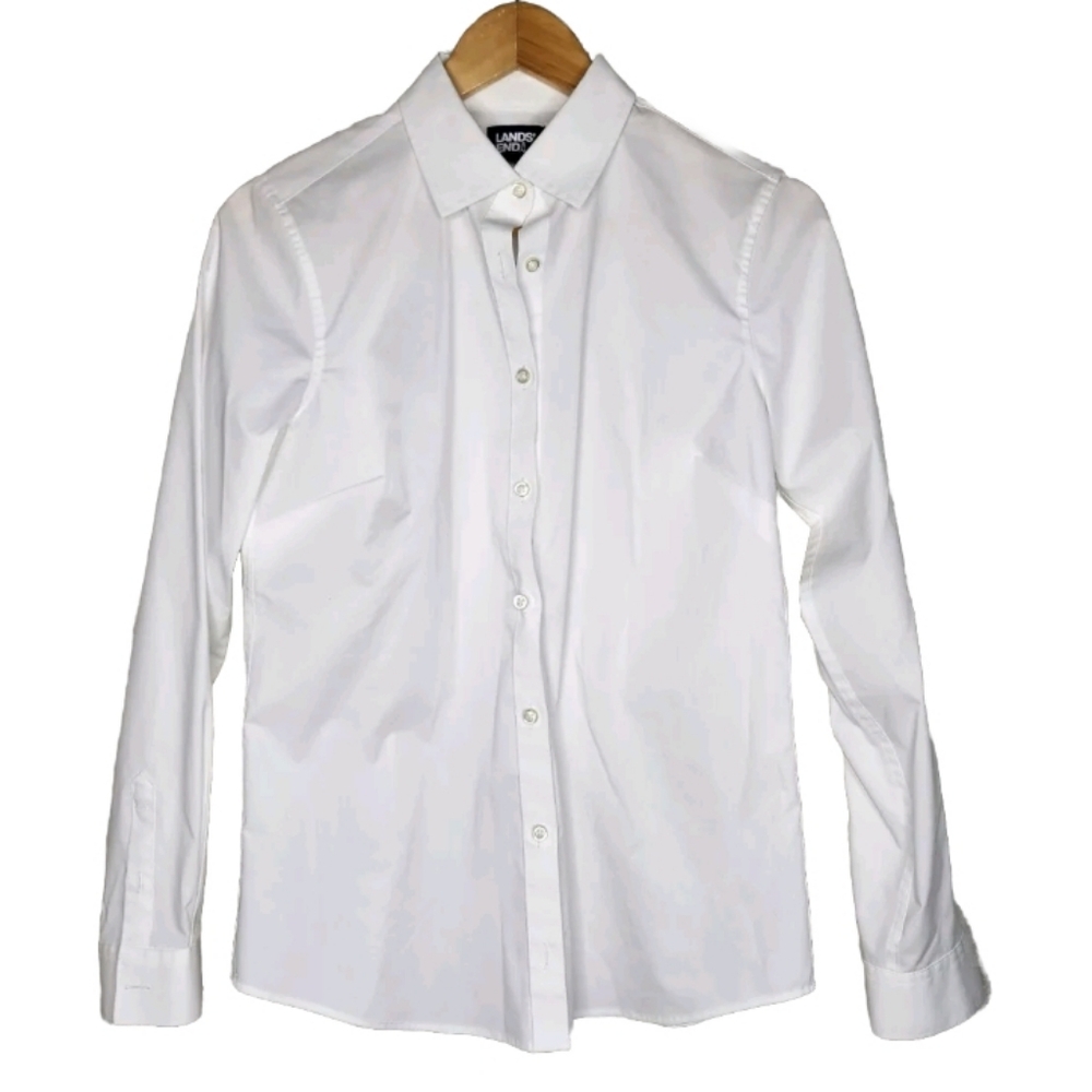 Lands End White Button Down Uniform Shirt